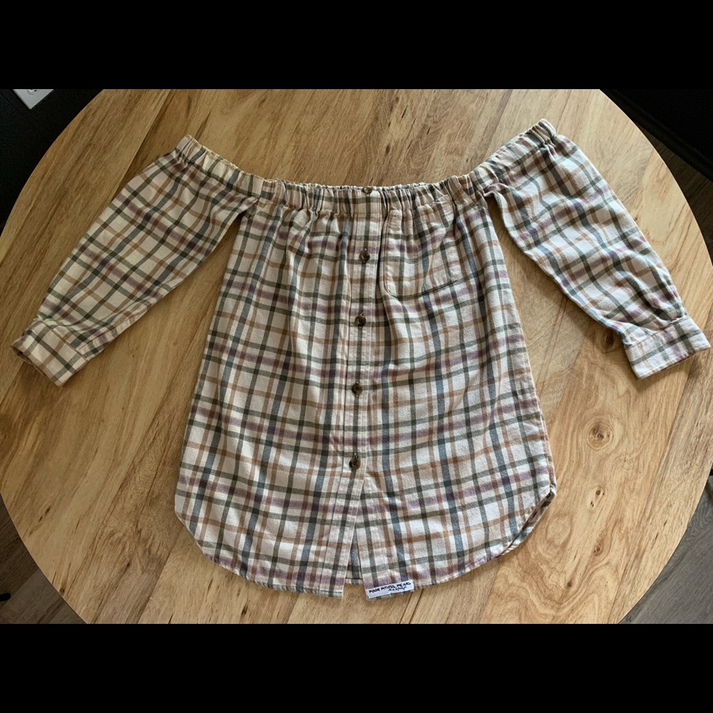 Women’s off the shoulder flannel top - by Poor Pitiful Pearl
